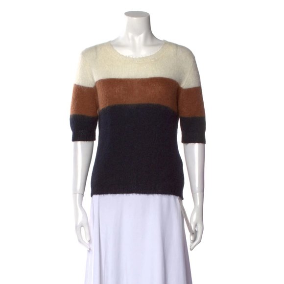Dorothee Schumacher Stripe Mohair Sweater Womens 2 Medium Black Brown Crew Neck